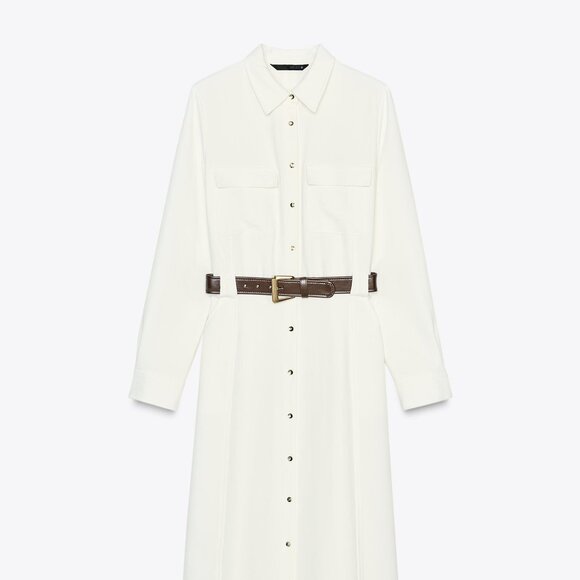 BELTED CREPE MIDI DRESS - Picture 3 of 6